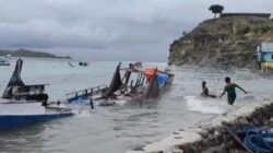 Diterjang Gelombang Pasang, Tanggul di Pesisir Kota Agung Kian Parah, Perahu Nelayan Rusak