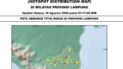 Satelit Deteksi 87 Sebaran Titik Panas di Provinsi Lampung, Lampung Utara Mencapai  38°C