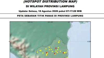 Satelit Deteksi 87 Sebaran Titik Panas di Provinsi Lampung, Lampung Utara Mencapai  38°C
