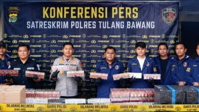Rest Area Tol Terpeka KM 208, Polres Tulang Bawang Gagalkan Penyelundupan 1,68 Juta Batang Rokok Ilegal